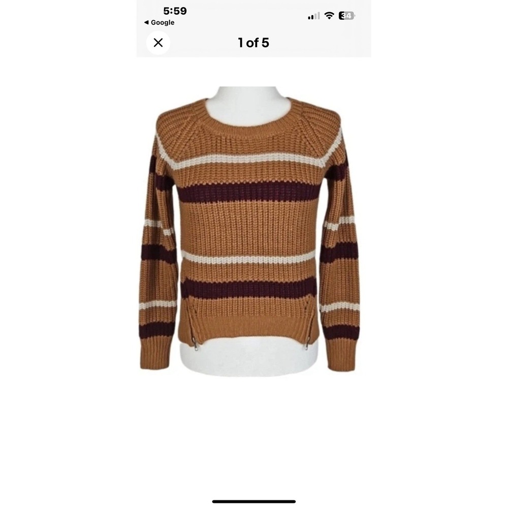 pink‎ republic sweater Retro Caramel Tan And Brown Striped Sweater Medium W/ Zip